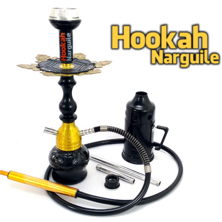 Hookah Narguile Híbrido de Alumínio Dourado e Preto